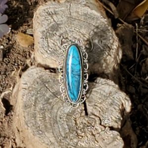 Vintage Old 925 Mexico Eagle Mark Faux Turquoise Ring Sz. 6 1/2